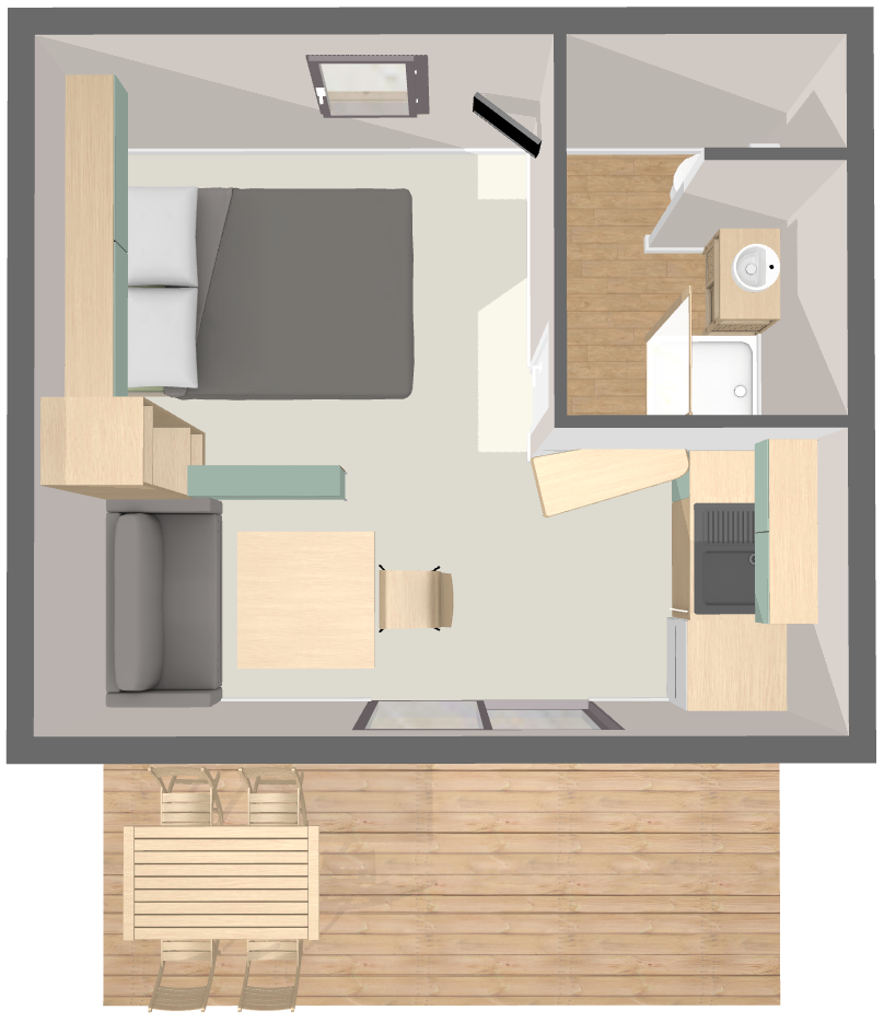 Voir le plan Chalet Premium 24 m² mitoyen (1 chambre - 2 pers)