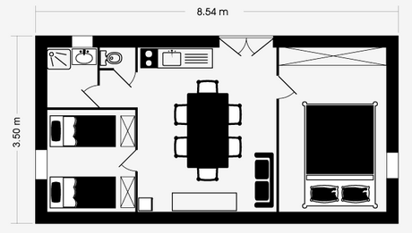 Voir le plan Chalet Confort 26 m² (2 chambres - 4/5 pers)
