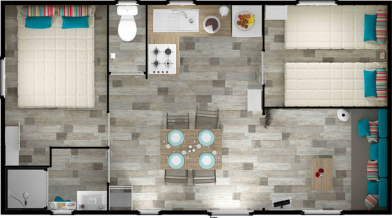 Voir le plan Mobil-home Confort 27 m² (2 chambres - 4/6 pers)